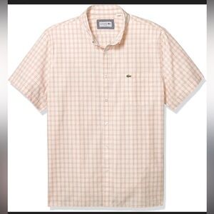 Lacoste Men's Light Peach Plaid Shirt